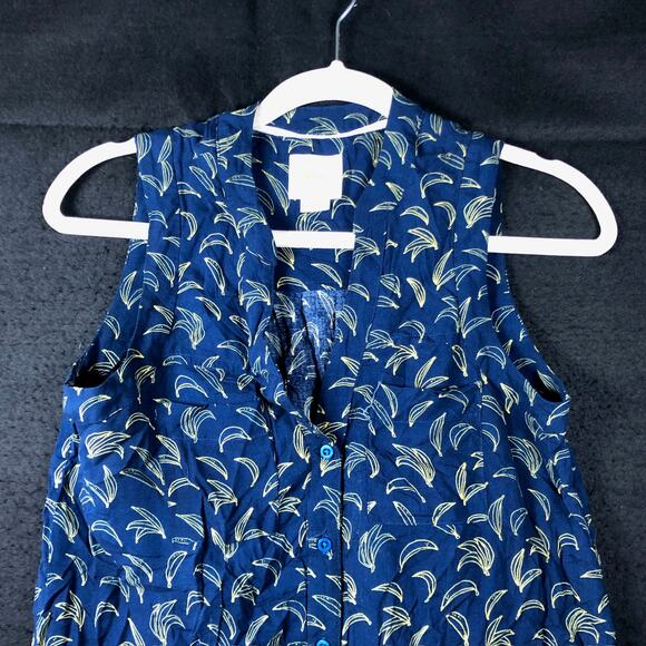 Maeve Anthropologie Women Blouse Blue Banana Print Sleeveless Button Down 0 - Picture 3 of 13